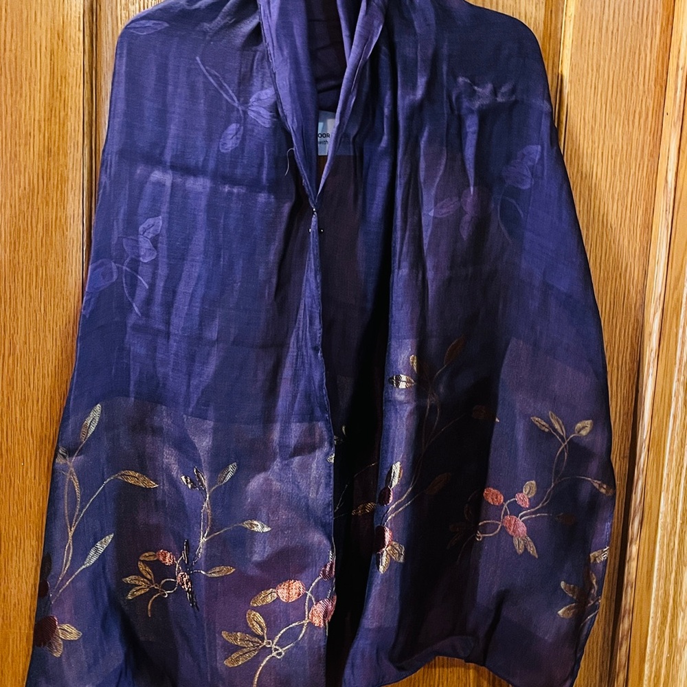 Embroidered Blue Scarf - Picture 6 of 6